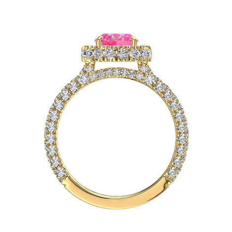Solitario zaffiro rosa ovale e diamanti tondi Viviane oro giallo carati 2.20