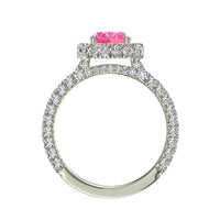 Anello di fidanzamento ovale zaffiro rosa e diamanti tondi 2.50 carati oro bianco Viviane