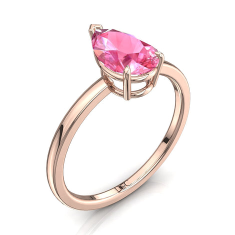 Bellissimo anello di fidanzamento in oro rosa 1.20 carati con pera e zaffiro rosa