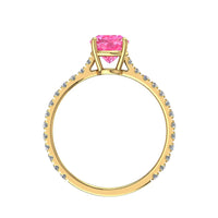 Solitario princess zaffiro rosa e diamanti tondi Cindirella in oro giallo 0.60 carati