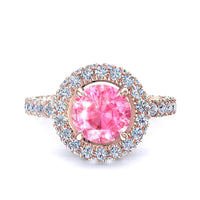 Solitario zaffiro rosa tondo e diamanti tondi Viviane in oro rosa 1.70 carati