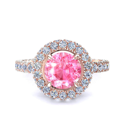 Anello di fidanzamento zaffiro rosa tondo e diamanti tondi oro rosa 2.20 carati Viviane