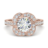 Bague de mariage diamant rond 1.40 carat or rose Vittoria