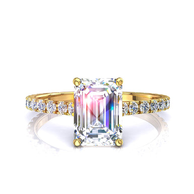Anello con smeraldo e diamanti rotondi 0.60 carati Jenny I / SI / Oro giallo 18 carati