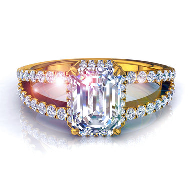 Bague Recco diamant Émeraude et diamants ronds 0.70 carat I / SI / Or Jaune 18 carats