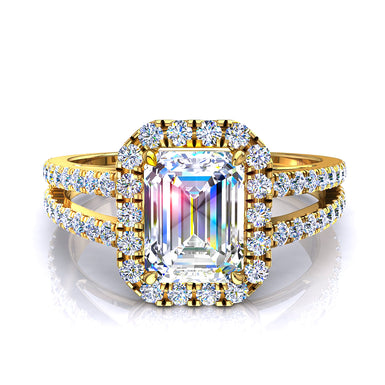 Anello di fidanzamento con smeraldo e diamante rotondo da 1.00 carati Genova I / SI / Oro giallo 18 carati