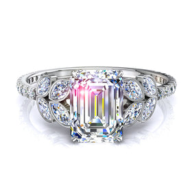 Bague de fiançailles diamant Émeraude et diamants marquises et diamants ronds 1.10 carat Angela