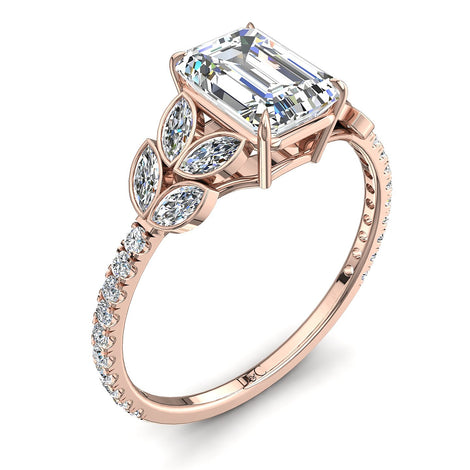 Bague de fiançailles diamant Émeraude 1.20 carat or rose Angela