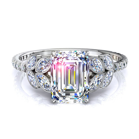 Bague de fiançailles diamant Émeraude 1.30 carat or blanc Angela