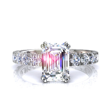Bague Valentina diamant Émeraude et diamants ronds 1.50 carat I / SI / Platine