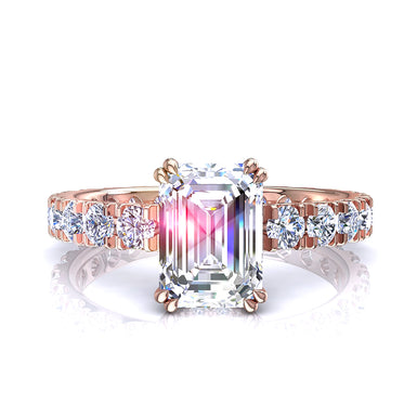 Bague Valentina diamant Émeraude et diamants ronds 1.50 carat I / SI / Or Rose 18 carats
