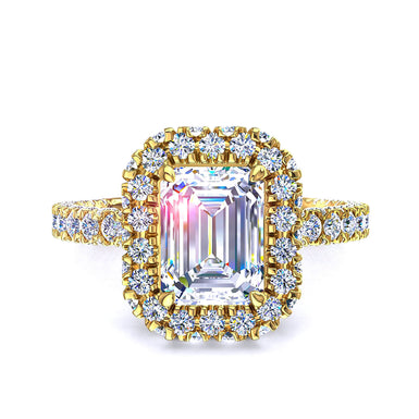 Solitaire Viviane bague diamant Émeraude et diamants ronds 1.50 carat I / SI / Or Rose 18 carats