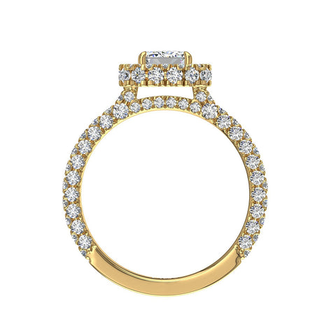 Bague de fiançailles diamant Émeraude 1.60 carat or jaune Viviane