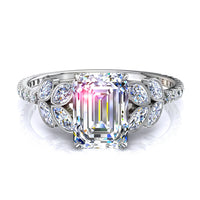 Anello di fidanzamento Angela in oro bianco 2.10 carati con diamante e smeraldo