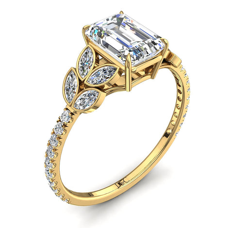 Anello di fidanzamento Angela in oro giallo 2.10 carati con diamante e smeraldo