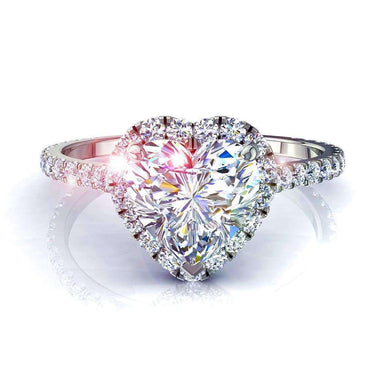 Bague de fiançailles 0.70 carat diamant coeur et diamants ronds Camogli I / SI / Or Blanc 18 carats