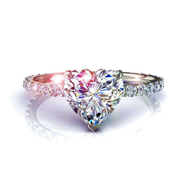 Solitaire diamant coeur et diamants ronds Valentine 0.70 carat I / SI / Or Blanc 18 carats