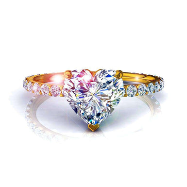 Solitaire diamant coeur et diamants ronds Valentine 0.70 carat I / SI / Or Jaune 18 carats
