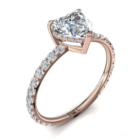 Anello di fidanzamento con diamante in oro rosa 1.30 carati a forma di cuore di San Valentino