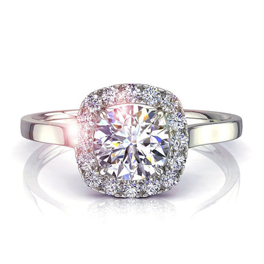 Bague de mariage diamant coussin et diamants ronds 0.60 carat Capri I / SI / Or Blanc 18 carats