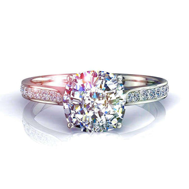 Solitaire Ganna bague diamant coussin et diamants ronds 0.60 carat I / SI / Or Blanc 18 carats