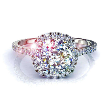 Bague de mariage diamant coussin et diamants ronds 0.90 carat Camogli I / SI / Or Blanc 18 carats