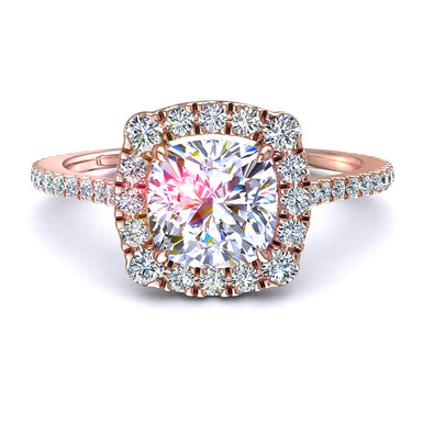 Anello solitario con diamante cuscino e diamanti rotondi 0.90 carati Alida I / SI / Oro rosa 18 carati