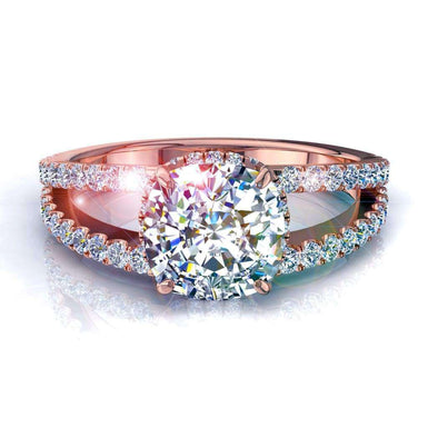 Anello con diamante cuscino e diamante rotondo da 0.90 carati Recco I / SI / Oro rosa 18 carati