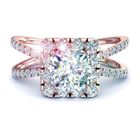 Bague de fiançailles diamant coussin 1.45 carat or rose Margareth