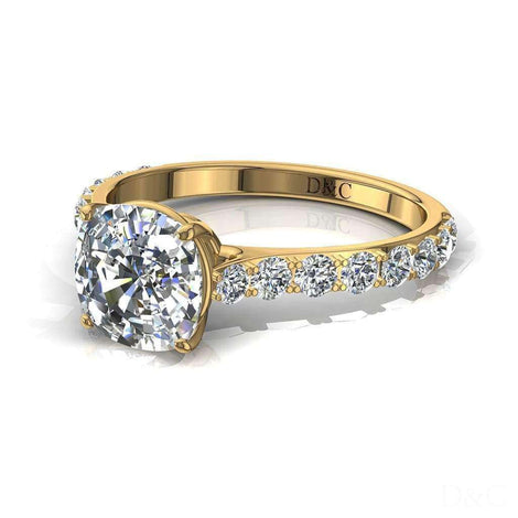Bague de fiançailles diamant coussin 1.50 carat or jaune Rebecca