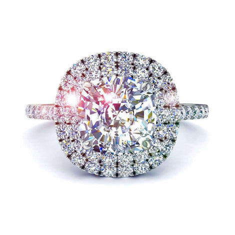 Bague de fiançailles diamant coussin 1.60 carat or blanc Antoinette