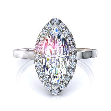 Solitaire bague diamant marquise et diamants ronds 0.50 carat Capri I / SI / Or Blanc 18 carats