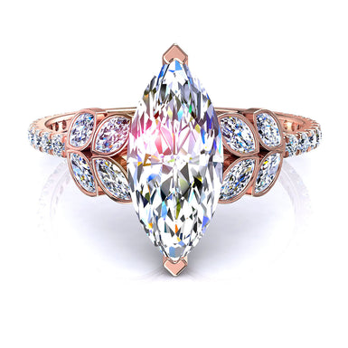 Bague Angela diamant marquise et diamants ronds 0.90 carat I / SI / Or Rose 18 carats