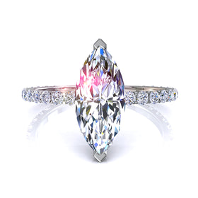 Bague solitaire 1.00 carat diamant marquise et diamants ronds Valentine