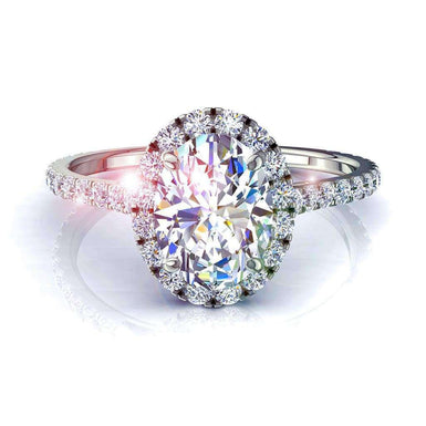 Bague de fiançailles 0.70 carat diamant ovale et diamants ronds Camogli I / SI / Or Blanc 18 carats