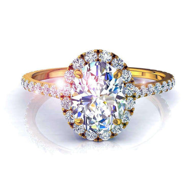 Bague de fiançailles 0.70 carat diamant ovale et diamants ronds Camogli I / SI / Or Jaune 18 carats