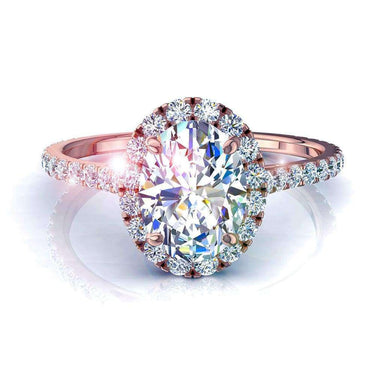 Anello di fidanzamento diamante ovale carati 0.70 e diamanti rotondi Camogli I/SI/Oro rosa 18 carati
