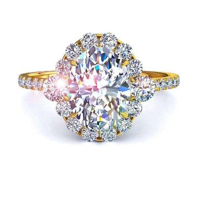 Bague Alexandrina diamant ovale et diamants ronds 0.90 carat I / SI / Or Jaune 18 carats