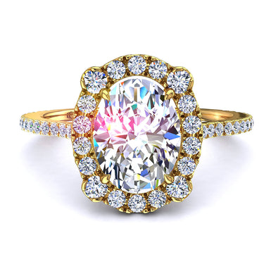 Anello solitario diamante ovale carati 0.90 e diamanti tondi Alida I/SI/Oro giallo 18 carati