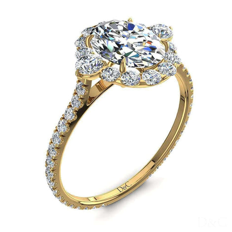 Anello di fidanzamento Alexandrina con diamante ovale da 1.00 carati in oro giallo