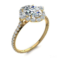 Anello di fidanzamento Alexandrina con diamante ovale da 1.30 carati in oro giallo