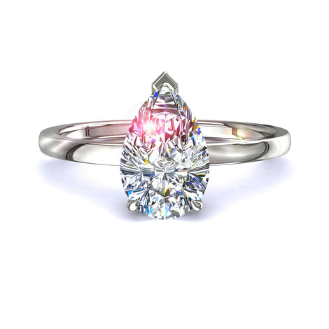 Bella anello di fidanzamento in oro bianco 0.80 carati con diamante a pera