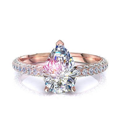 Bague Paola diamant poire et diamants ronds 1.00 carat I / SI / Or Rose 18 carats