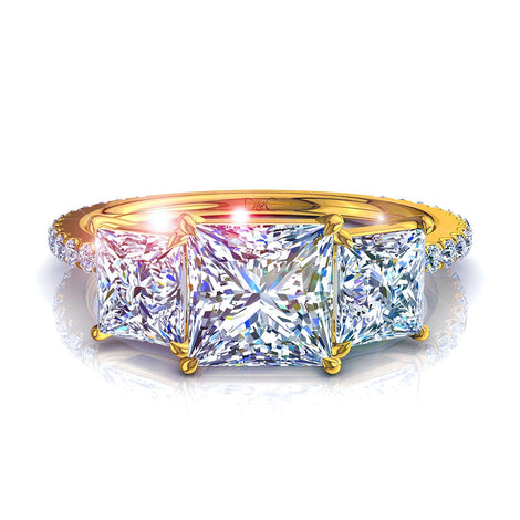 Solitaire diamant princesse 1.30 carat or jaune Azaria