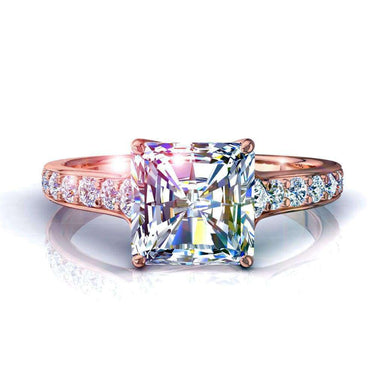 Solitaire Cindirella bague diamant radiant et diamants ronds 0.60 carat I / SI / Or Rose 18 carats