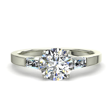 Diamante tondo solitario e diamanti trapezoidali 0.60 carati Enea I / SI / Oro bianco 18 carati