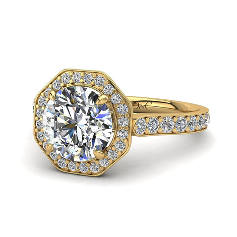 Bague de fiançailles diamant rond 1.05 carat or jaune Fanny