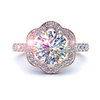 Bague de fiançailles diamant rond 1.05 carat Lily I / SI / Or Rose 18 carats