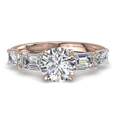 Dora solitaire ring round diamond and Emerald diamonds 1.10 carat I / SI / 18 carat Rose Gold