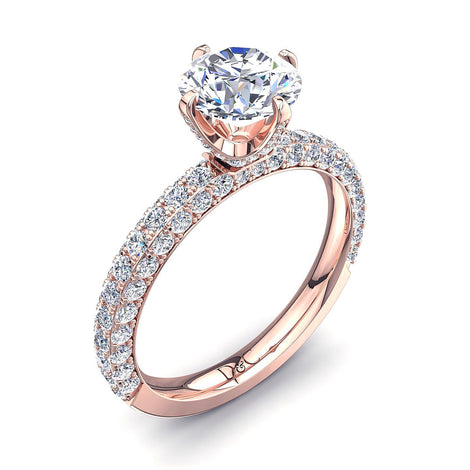 Bague de fiançailles diamant rond 1.10 carat or rose Lara